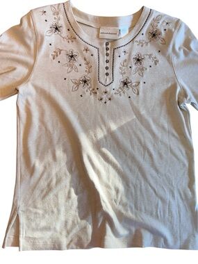 Alfred Dunner Embellished Cream Knit Top